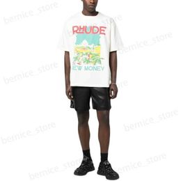 Men's T-Shirts Designer Fashion Tees 2023 Summer Rhude Castle Coconut Tree Letter Print Loose Casual Short Sleeve Men Tops Streetwear Hip hop