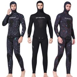 Wetsuits Drysuits New Wetsuit 15357MM Split Hooded Wetsuit Thickened Warm Snorkelling Surfing Wetsuit J230505