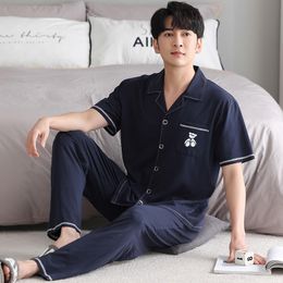 Men's Sleepwear Summer M-4XL Modal Pajama Set Men Short Sleeve Pijama Turn-down Collar Sleepwear Short TopsLong Pants 2Pcs Set 230505