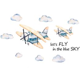 Wallpapers Cartoon Cloud Airplane Wall Stickers Kids Rooms Bedroom Living Room Decoration Mural For Home Decor Stickers Aircraft Wallpaper 230505