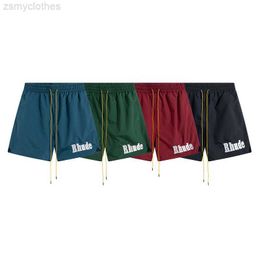 Men's Shorts RHUDE 23ss Spring And Summer New Embroidery Microlabel Mesh Breathable Relaxed Casual Drawstring Shorts Men's Beach Shorts