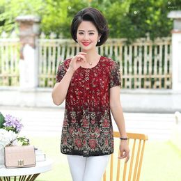 Women's Blouses Summer Short Sleeve Loose Clothes Red Floral Women Vintage Shirt Female Casual Peplum Tunic Retro Tops