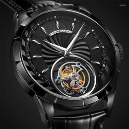 Wristwatches Tourbillon Watch Top Brand VIP Store Luxury Wrist Watches For Men Skeleton Sapphire Waterproof Spiral Pattern Dial Black