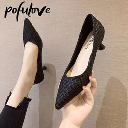 Dress Shoes Women Pumps Fashion Office Lady Mid Heels Shoes Woman Thin Heel Female Autumn Spring Work Shoes Pointed Single Shoes 230505
