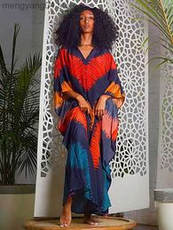 Women's Swimwear Boho Printed Beach Dress Women Casual V-neck Long Dresses Kaftan Woman Clothes 2023 Summer Beachwear Bikinis Cover Up Robe T230505