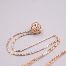 Chains Real 18K Rose Gold Lucky Hollow Ball Pendant With O Chain Necklace Woman Gift 18inches