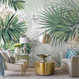 Wallpapers Nordic Simple Tropical Plants Wall Paper 3D Fresh Rainforest Palm Leaves Living Room Bedroom Decor Background Mural Wallpaper