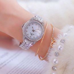 Wristwatches Korean Watches For Women Fashion Gold Blue Green Stainless Steel Waterproof Quartz Rhinestone Wrist