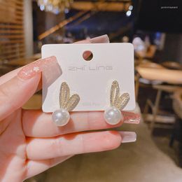 Dangle Earrings Korean Shiny Crystal Imitation Pearl Drop For Women Girl 2023 Elegant Two Wear Accessories Party Earring Jewellery