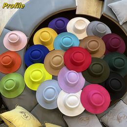 Wide Brim Hats Bucket Fedora hat flat top concave design autumn and winter jazz macaron Colour unisex 230504