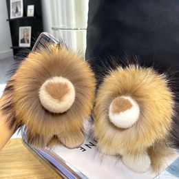 16cm/6.2" Real Genuine Mink Fur Lion Keychain Pompom Ball Bag Charm Purse Bag Car Phone Pendant Keyring Kids Toy