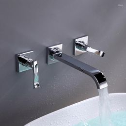 Bathroom Sink Faucets Wall Mounted Faucet Double Handle Mixer Tap Tub Basin Three Hole Cold Wash Chrome