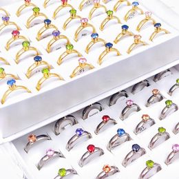 Wedding Rings 12/24/36pcs/Lot Stainless Steel Multicolor Zircon Crystal For Women Fashion 3/4MM Colorful Rhinestone Charm Jewelry Gift