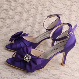 Dress Shoes Ankle Strap Purple Women For Bridesmaid Peep Toe Formal Party