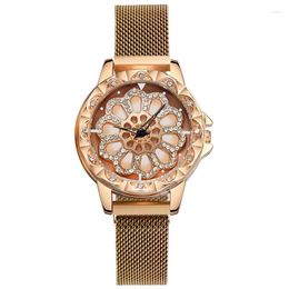 Wristwatches Exclusive Original Ladies Watch Rotating Dial Fashion Women's Watches Starry Sky Luxury Rose Gold Casual Dress Clock Montre