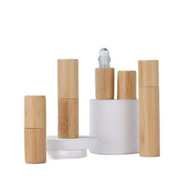 200pcs 3m 5ml 10ml Empty Bamboo Lid Caps Bottle Glass for Essential Oil Liquid Portable Bottle Stainless with Steel Roller Ball