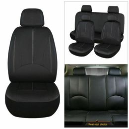 Car Seat Covers PU Leather Full Set Cover Front Rear Cushion Mat Protector BlackCar