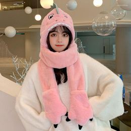 Berets Hat Female Winter Warm Little Dinosaur Scarf Gloves Autumn And Cute Plush