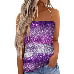 Camisoles & Tanks Women Printing Strapless Bandeau Tank Casual Sleeveless Summer Vacation Loose Holiday Top Shirt Blouse