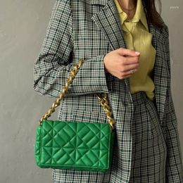 Evening Bags Soft Pu Leather Chain Quilted Shoulder Bag Green Casual Women Purses And Handbag Retro Clutch Tote High Quality