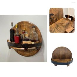 Hooks Retro Whiskey Barrel Shelf Round Shape Storage Rack Wall-Mounted Moisture-proof Sturdy Construction