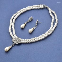 Necklace Earrings Set Szelam 2023 Artificial Pearl Jewellery Rhinestone Beads Drop Female SET190010
