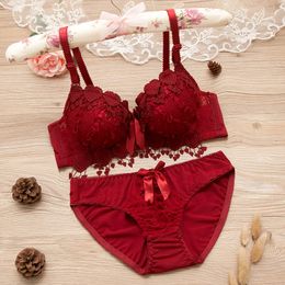 Bras Sets Comfortable Gathering Sexy Underwear Suit Push up Bra Under Ring Lace Rdge Padded Cup Braset Lingerie Femme 75AB 80AB 85AB 230505