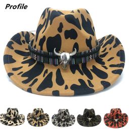 Wide Brim Hats Bucket cowboy hat jazz cow pattern curved edge monochrome knight felt for men and women with big eaves 230504