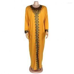 Ethnic Clothing 2023 Spring Summer African Women's Muslim Style OL Temperament Elastic Cloth Robe Round Neck Large Swing Loose Dress