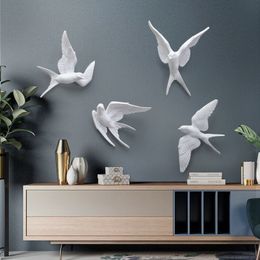 Decorative Objects Figurines Resin Birds Creative For Wall 3d Sticker Living Room Animal Figurine Wall Murals tv Wall Background Decorative Home Decor Birds 230504