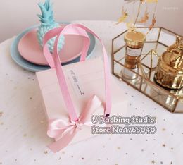 Gift Wrap 21.5 14 8mm Pink Paper Box With Handle Mooncake Biscuit Candy Party Wedding Favors Giveaway Boxes 100pcs/lot