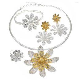 Necklace Earrings Set Fashion Dubai Gold-plated Flower Jewelry Female Exquisite Chrysanthemum HS21081316