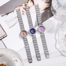 Wristwatches 2023 Luxury Women Watch Fashion Ladies Quartz Bracelet Rhinestone Moon Starry Sky Dial Casual Dress Wrist Clock Reloj Muje