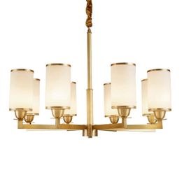 Pendant Lamps American Art Decoration Full Copper Brass Chandeliers Light AC110/220V Elegant El Foyer Cafe 6/8 Arm Fabric Shade E14