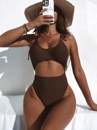 Women's Swimwear 2023 Women Sexy Wrapped Monokini Highwaist Solid One-Piece Bikini Halter Padded Female Beacherwear Swimming Costume