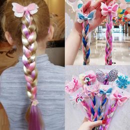 Girls Cute Cartoon Bow Butterfly Colourful Braid Headband Hair Decorate Ponytail Holder Hair Tie Rubber Bands Hair Accessories