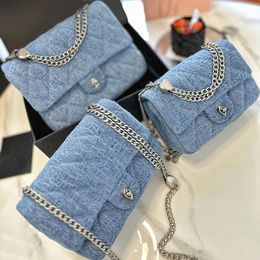 Tasarımcı Çanta Mini Flep Luxurys Luxurys El çantası gül mavisi denim tuval kadınlar lüks çanta gümüş zincir çantalar 3 Boyutlar Elmas Kafesli Hediye Kutusu Yüksek Kaliteli Küçük Çantalar