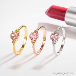 Band Rings Trendy Crystal Engagement Rings For Women Princess Propose Marriage Pink Oval Cubic Zirconia Ring Romantic Bridal Wedding