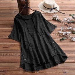 Women's Blouses In Solid Loose Long Summer For Women Plus Size Sleeve Shirt Button Top O Neck Blouse Elegant Youth Woman