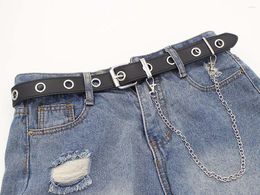 Belts Fashion Waist Korean Version Punk Belt Women's Eye Silver Chain Decoration Hip Hop PU Sling Lifting Chains