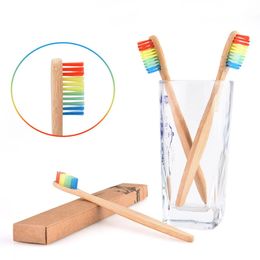 Colourful Head Bamboo Toothbrush Environment Wooden Rainbow Bamboo Toothbrush Oral Care Soft Bristle Head Toothbrush new