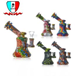 Smoking Water Hookahs Accessories Silicone water Pipe with free Glass Bowl 6 Inches Height 75mm Dia Water transfer printing Multi Colour