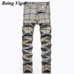 Men's Pants Being Vigour Mens Chino Inch Size Business Casual Straight Plaid Slim Fit Leisure Trousers 230428