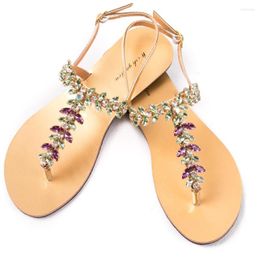 Sandals 2023 Summer Women Flat Bohemia Diamond Beach Shoes Lady T-strap Thong Flip Flops Shining Slippers Plus Size 45