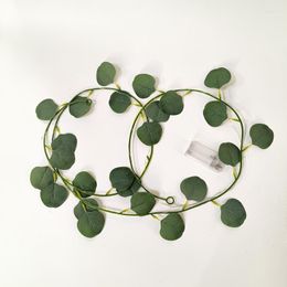 Decorative Flowers 2M Eucalyptus Garland With LED Light Artificial String Wall Decor Leaves Vines Plant For Wedding