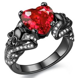 Wedding Rings FLIUAOL High Quality Gothic Jewellery Purple Red Black Crystal Unique Skull for Women 230505