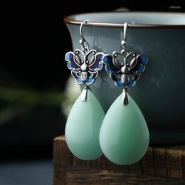 Dangle Earrings Green Jade Water Drop Luxury Women Fashion Charm 925 Silver Amulet Jewelry Designer Gift Chinese Natural Amulets