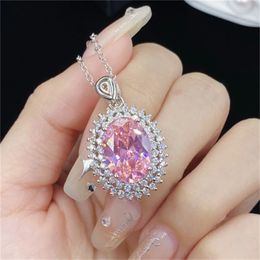 Big Oval AAAAA Pink Zircon Chocker Necklace 925 Sterling Silver Wedding Pendants Necklace For Women Bridal Party Jewellery Gift