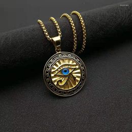 Pendant Necklaces Ancient Egypt The Eye Of Horus For Women And Men Gold Color Stainless Steel Round Jewelry Drop