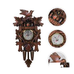 Wall Clocks Clock Cuckoo Wood Wooden Ornament Coo Hanging Bird Handcrafted Quartz Retro Forest Housewall Drop Delivery Home Garden De Dhixc